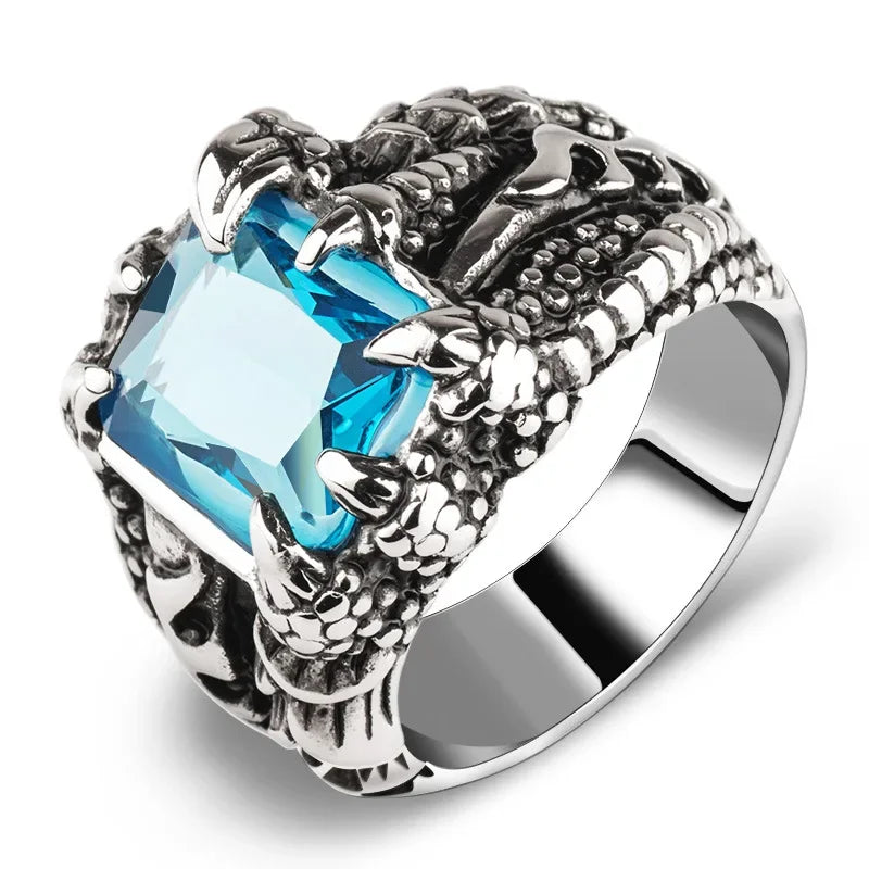 Bague gothique en cristal bleu et rouge pour hommes BLEU