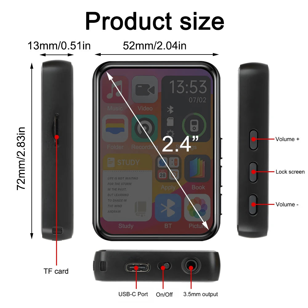 Lecteur MP3 Bluetooth 5.4 tactile