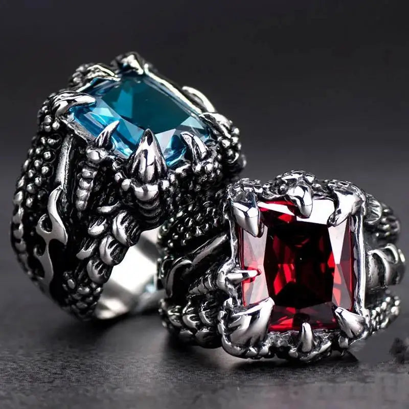 Bague gothique en cristal bleu et rouge pour hommes