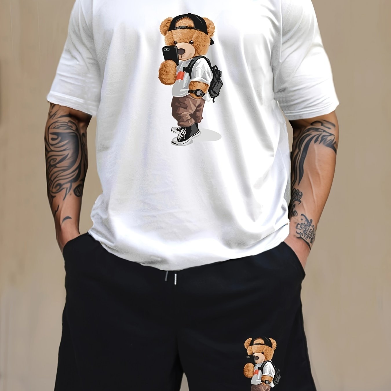Ensemble short et t-shirt imprimé ours - Topdecheztop.fr