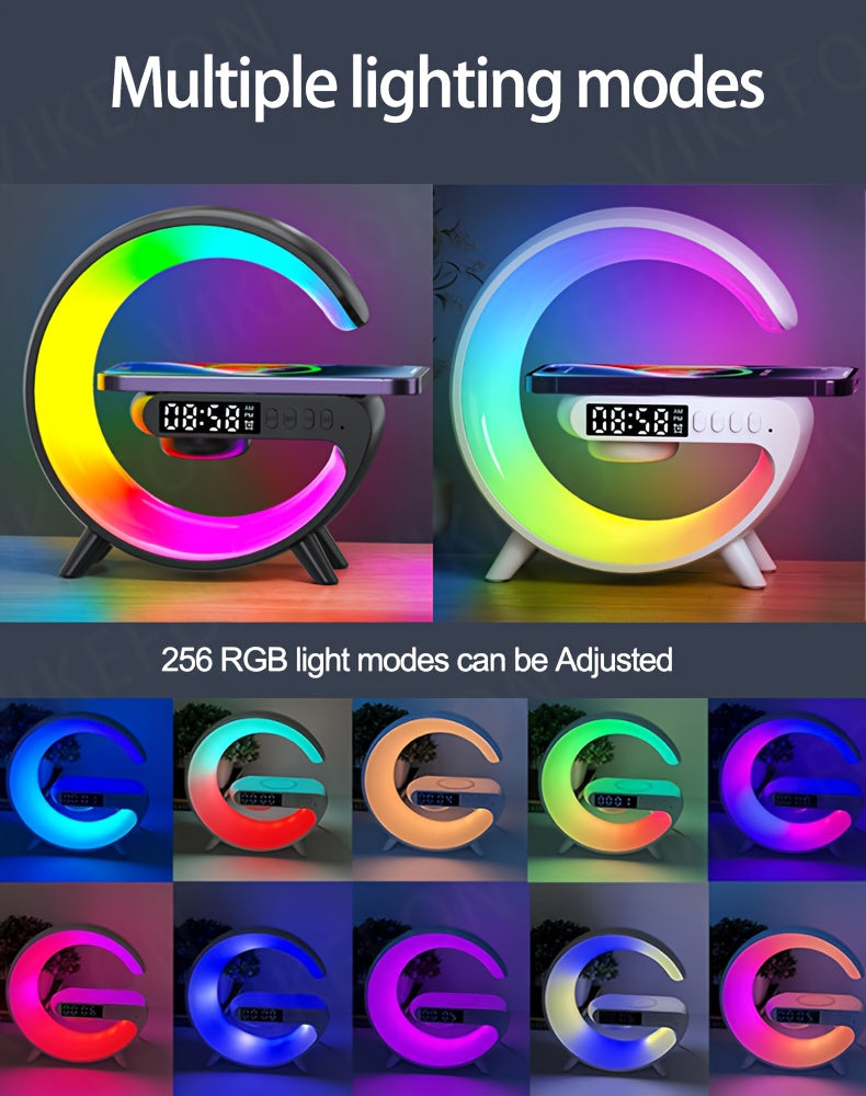 MINI Enceinte sans fil RGB multifonctionnelle, chargeur sans fil, support, radio-réveil FM