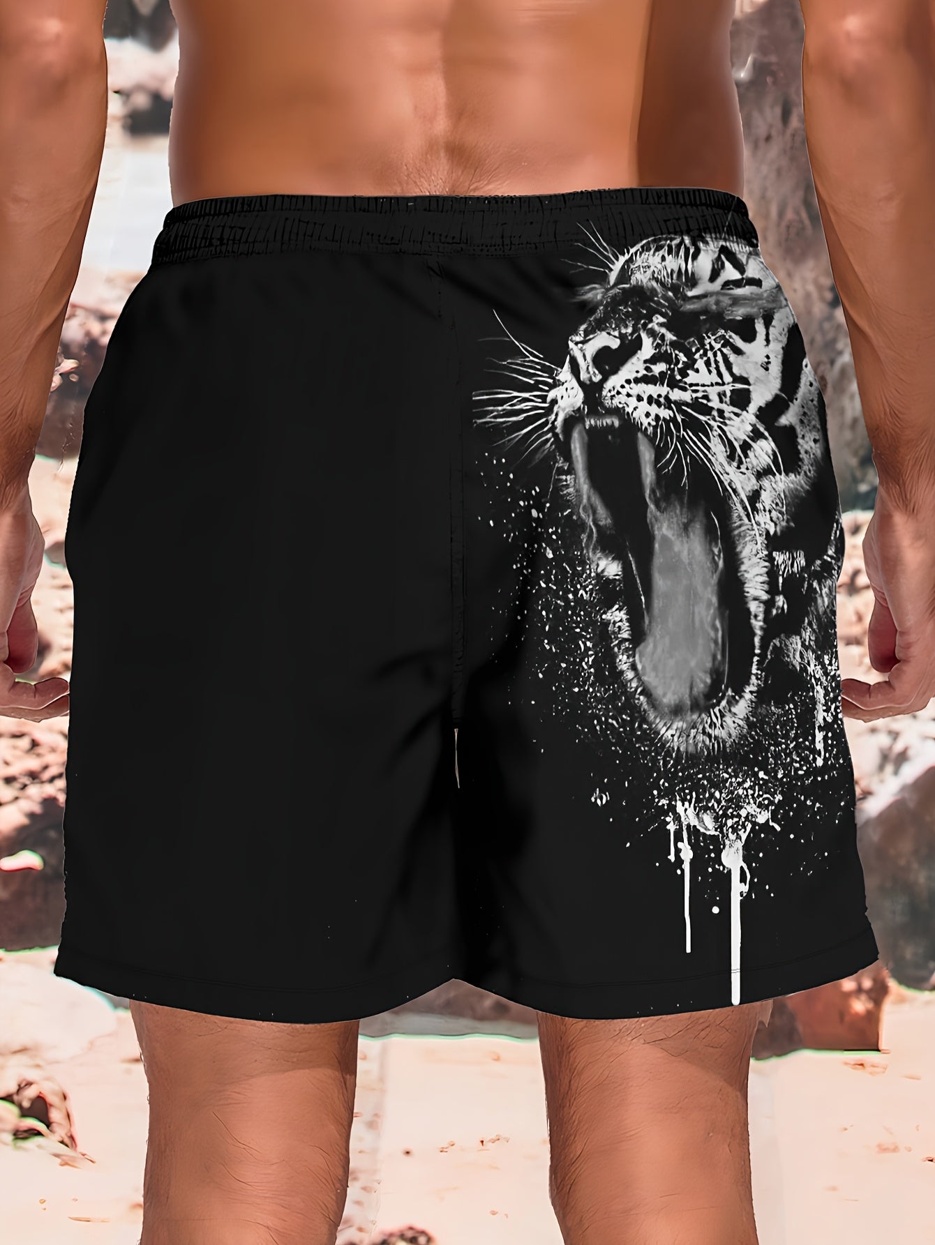 Short de plage d'été pour homme, imprimé animal, motif tigre féroce