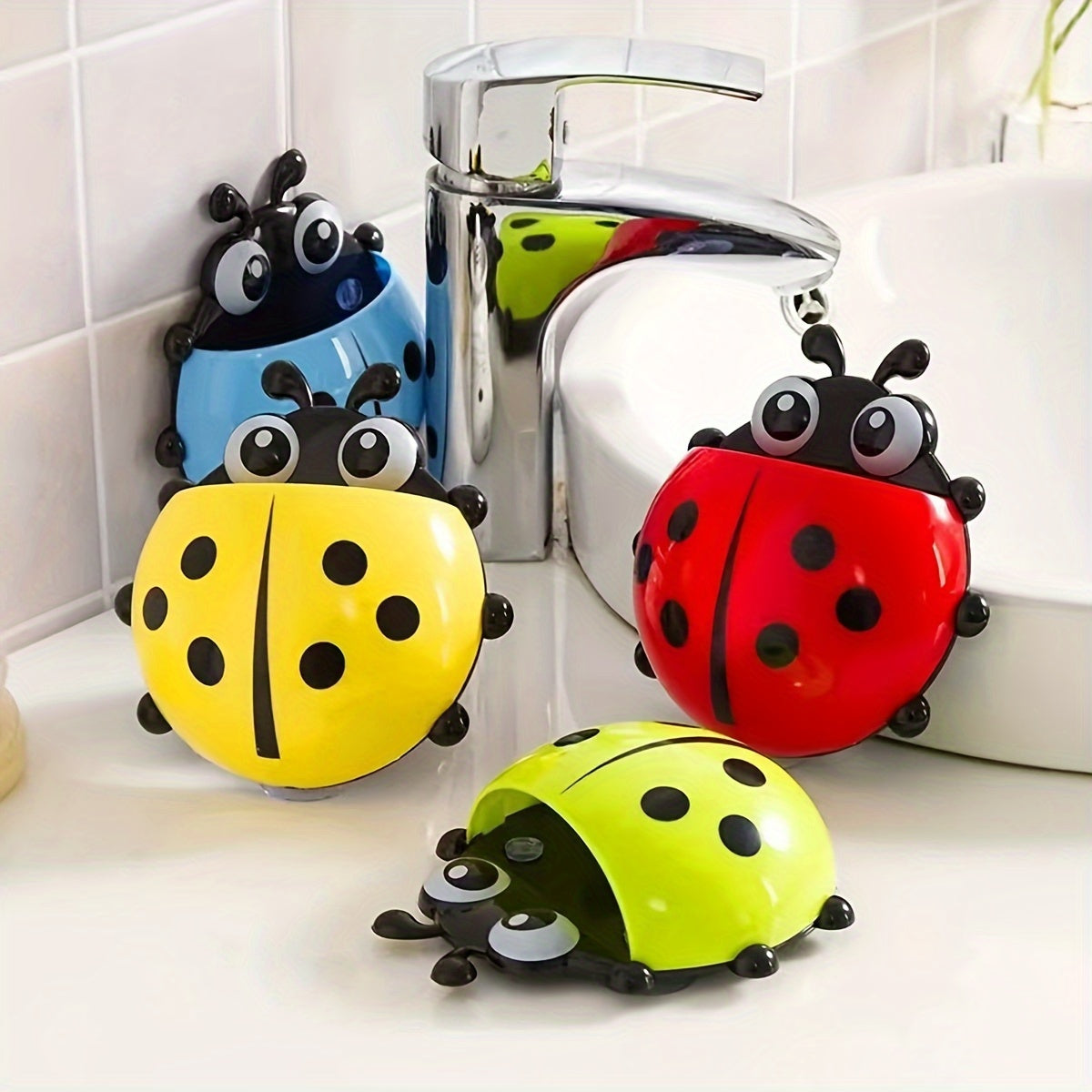 1pc Cute Ladybug Toothbrush Holder - No-Drill, Wall-Mounted Suction Cup Storage Rack for Bathroom Organization, Christmas/Halloween Gift Decoration - Topdecheztop.fr