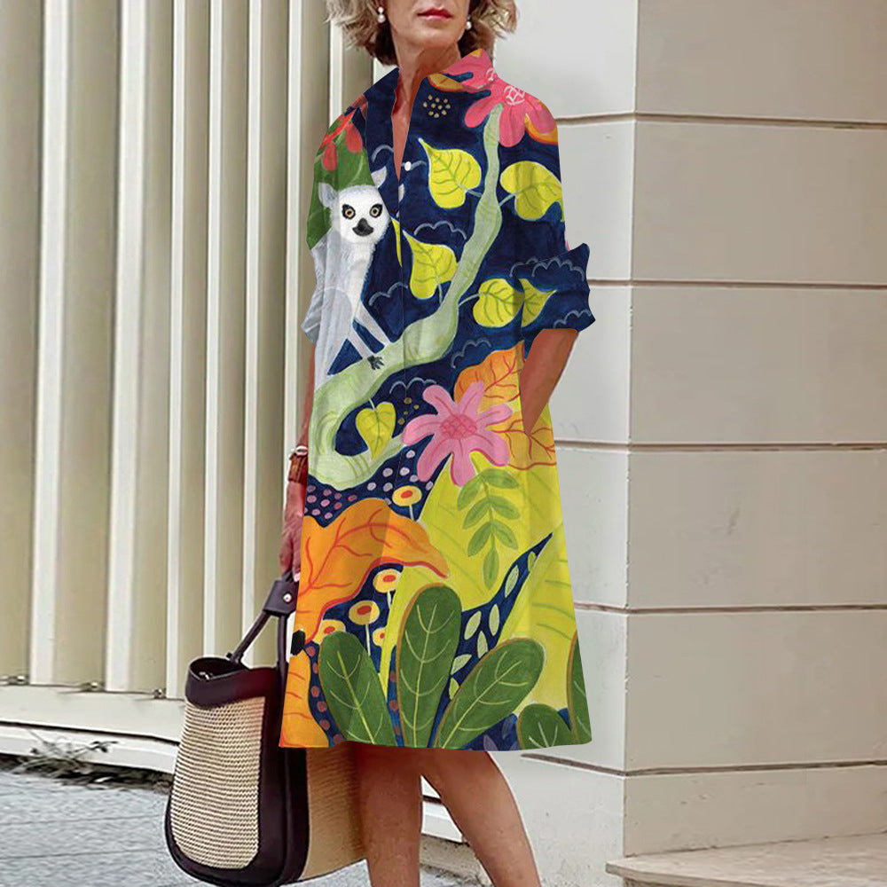 Robe-chemise ample et décontractée pour femme, imprimée numériquement en 3D