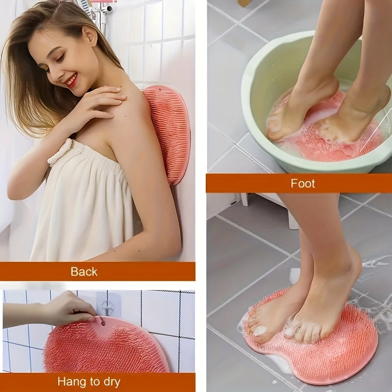 1pc Foot & Back Shower Scrubber, Silicone Bath Massage Pad, Wall Mounted Body Back Scrubber, Silicone Bath Massage Cushion Brush With Non-Slip Suction Cups, Deep Cleansing Body Skin Tool, Bathroom Accessories - Topdecheztop.fr