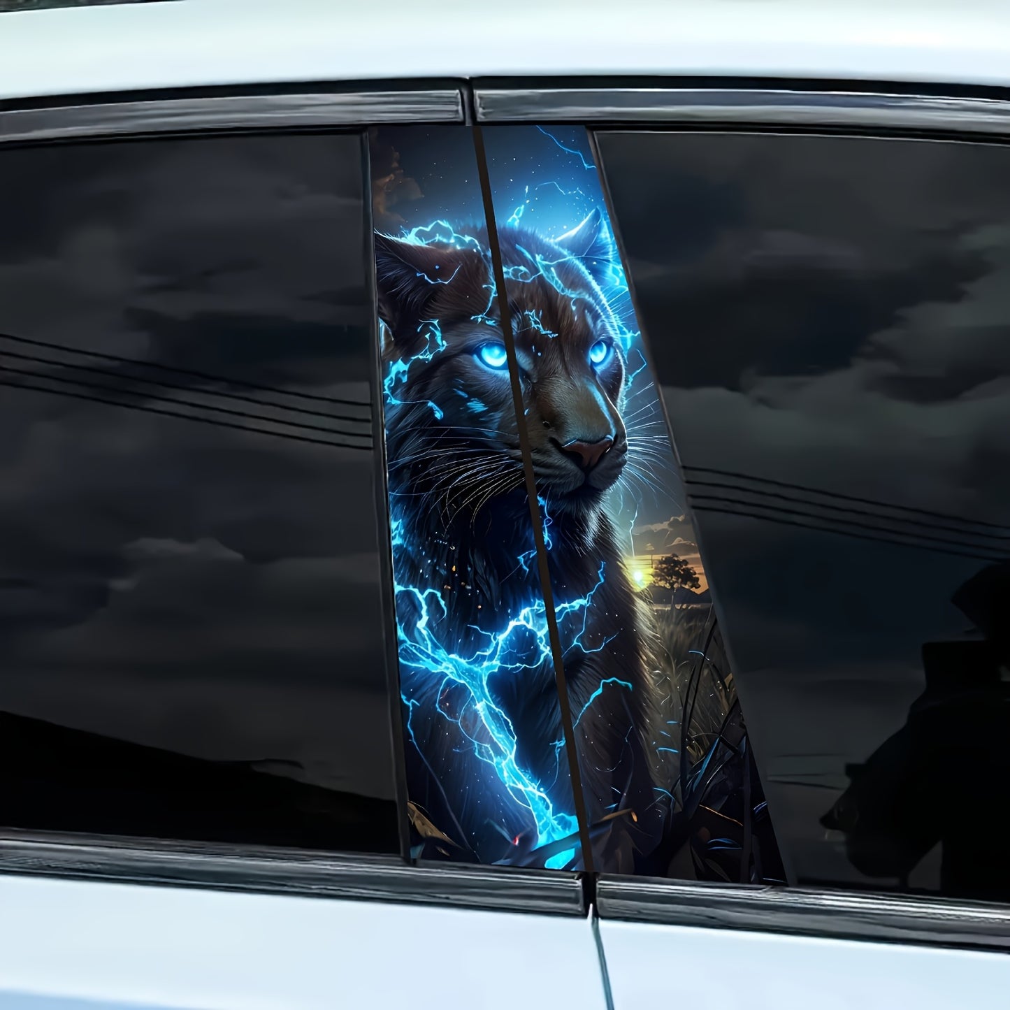 Stickers Voiture Black Panther Eclair – Pilier B, PVC Brillant, Waterproof & Anti-UV, Universel | Lot de 2