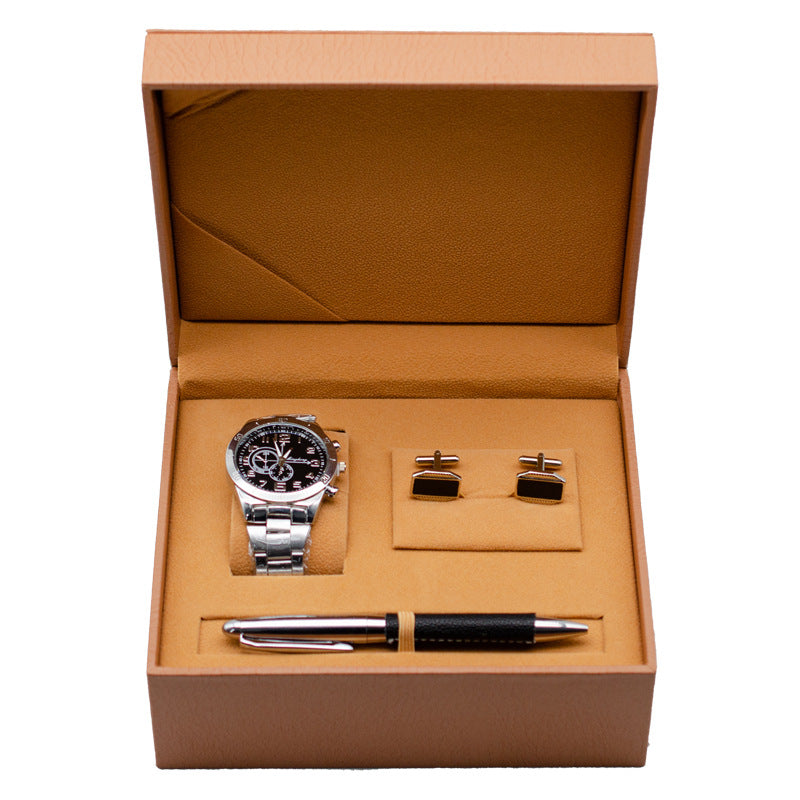 Coffret cadeau montre à quartz pour homme et boutons de manchette