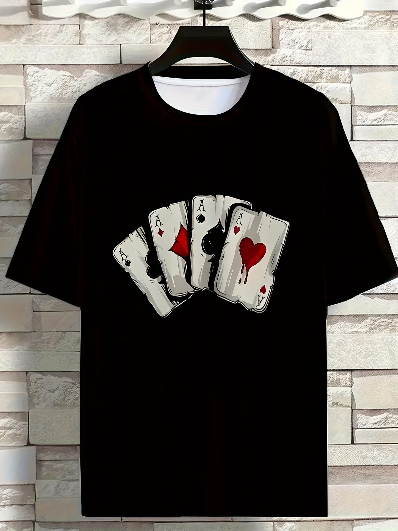 T-shirt homme en maille respirante avec imprimé cartes de poker 3D