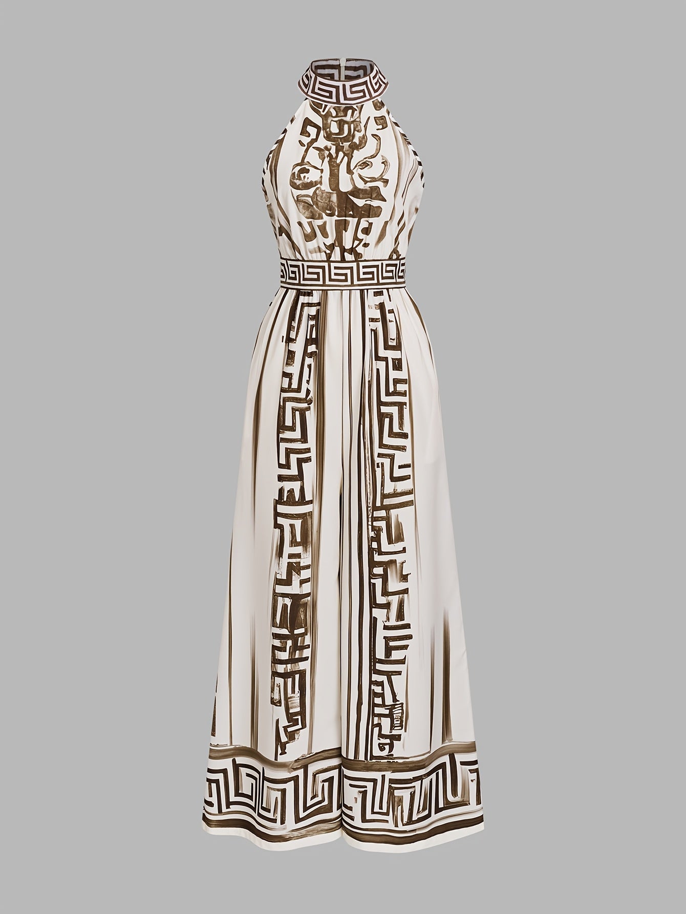 Combinaison élégante vintage sans manches à col rond