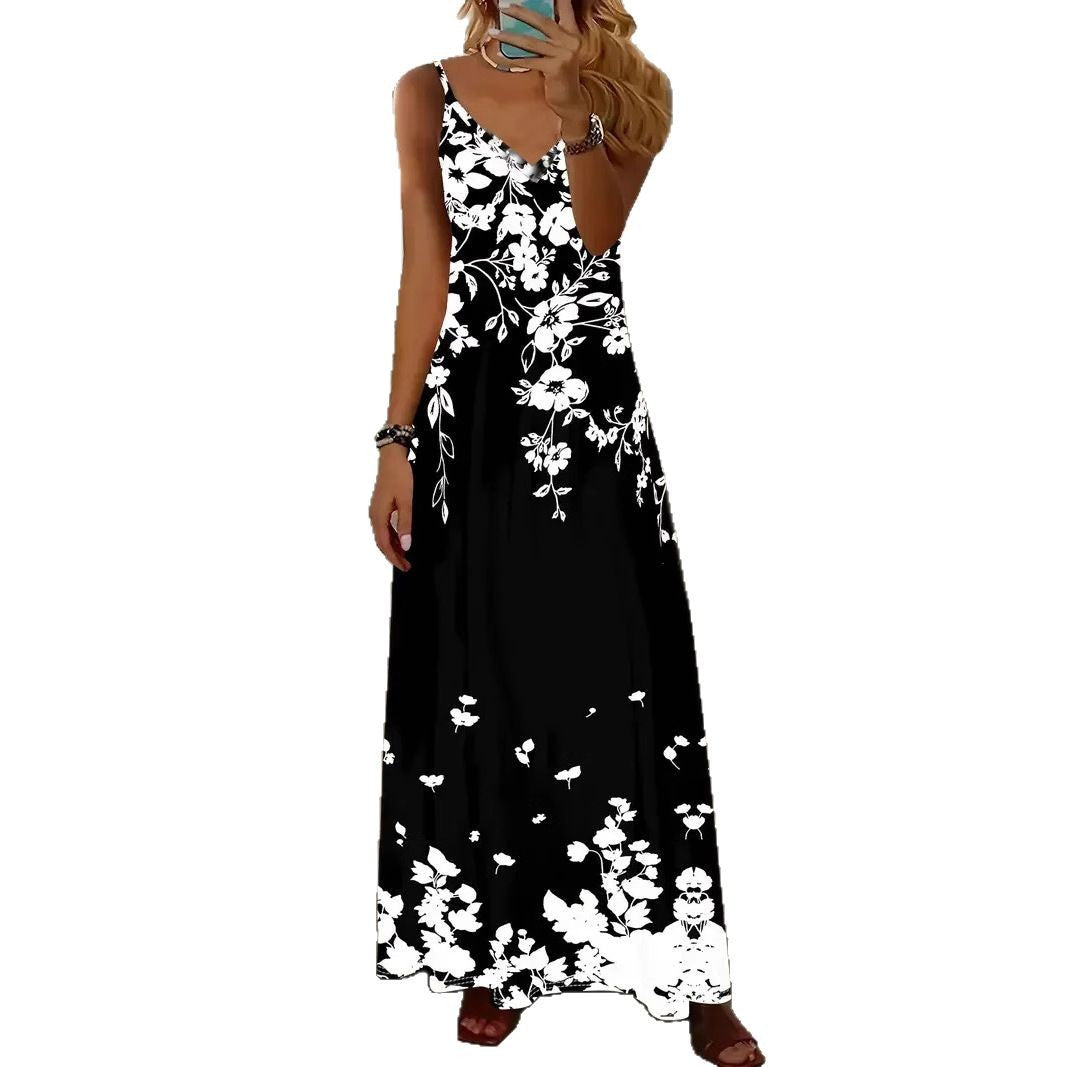 Robe longue sans manches pour femme, imprimée