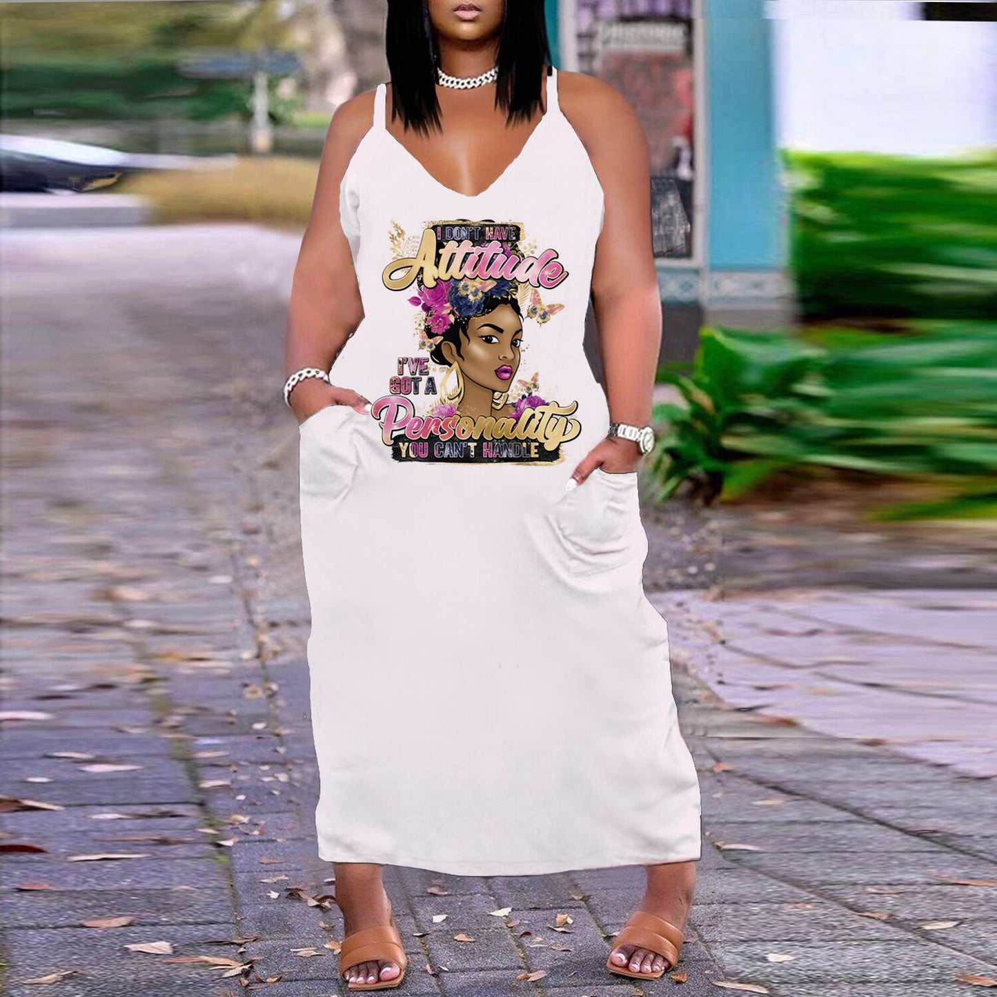 Robe imprimée sexy à col en V, coupe ample et ajustée, grande taille, style européen et américain