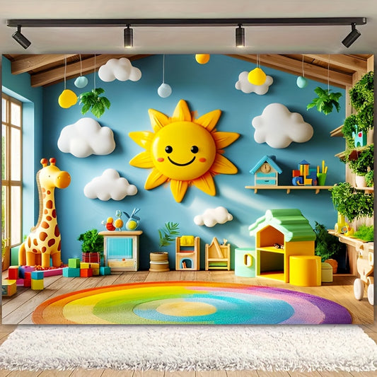 1pc, Photography Backdrop, Sunshine and Cloud Theme, 229.87*180.01cm, Colorful Cartoon Design, Wall Banner Decoration, Photo Prop Supplies - Topdecheztop.fr