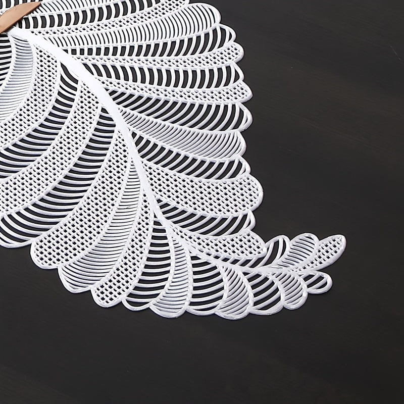 Leaf-Shaped PVC Hollow-Out Golden Stamping Non-Slip Table Runner - Decorative Plastic Table Runner 1pc for Dining and Coffee Table - Topdecheztop.fr
