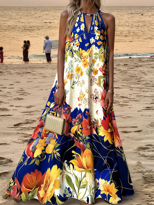 Robe longue sans manches à imprimé floral