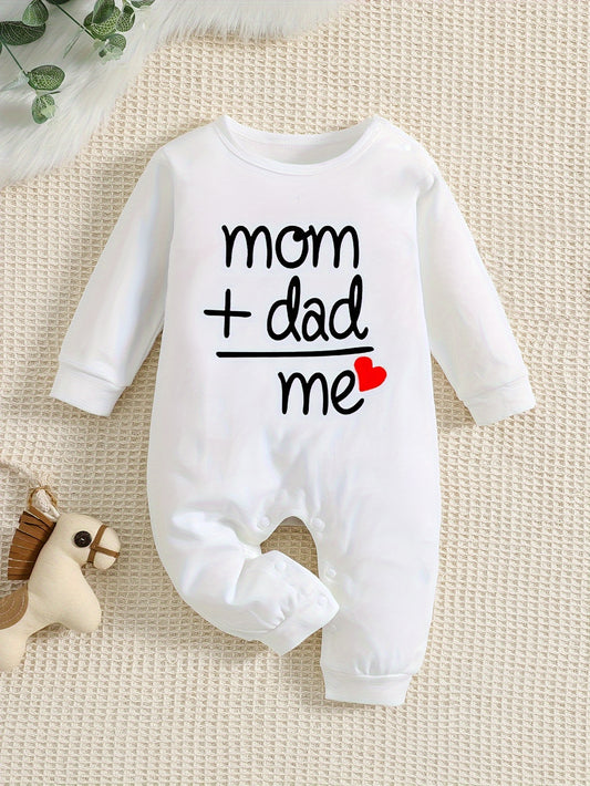 Baby Cute Onesie, Long-sleeved Cotton Jumpsuit With Mom+dad=me Print - Topdecheztop.fr