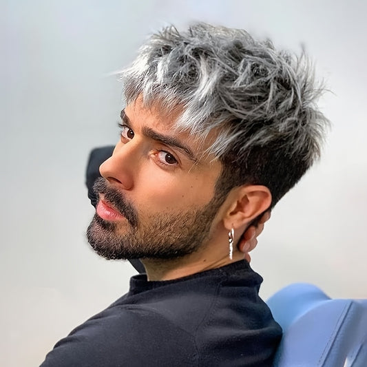 Perruque courte bouclée pour homme - Fibre synthétique résistante à la chaleur