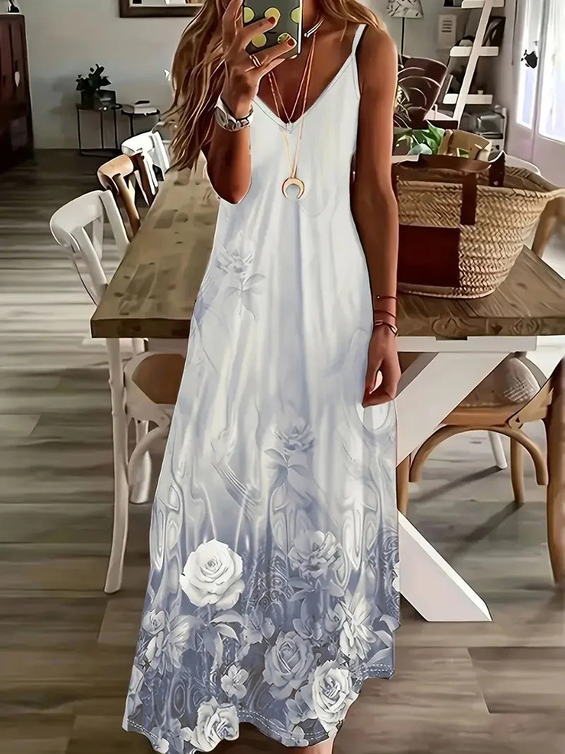 Robe longue sans manches pour femme, imprimée