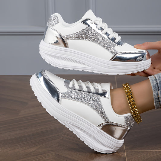 Chaussures à paillettes pour femmes, baskets basses à plateforme tendance - Topdecheztop.fr