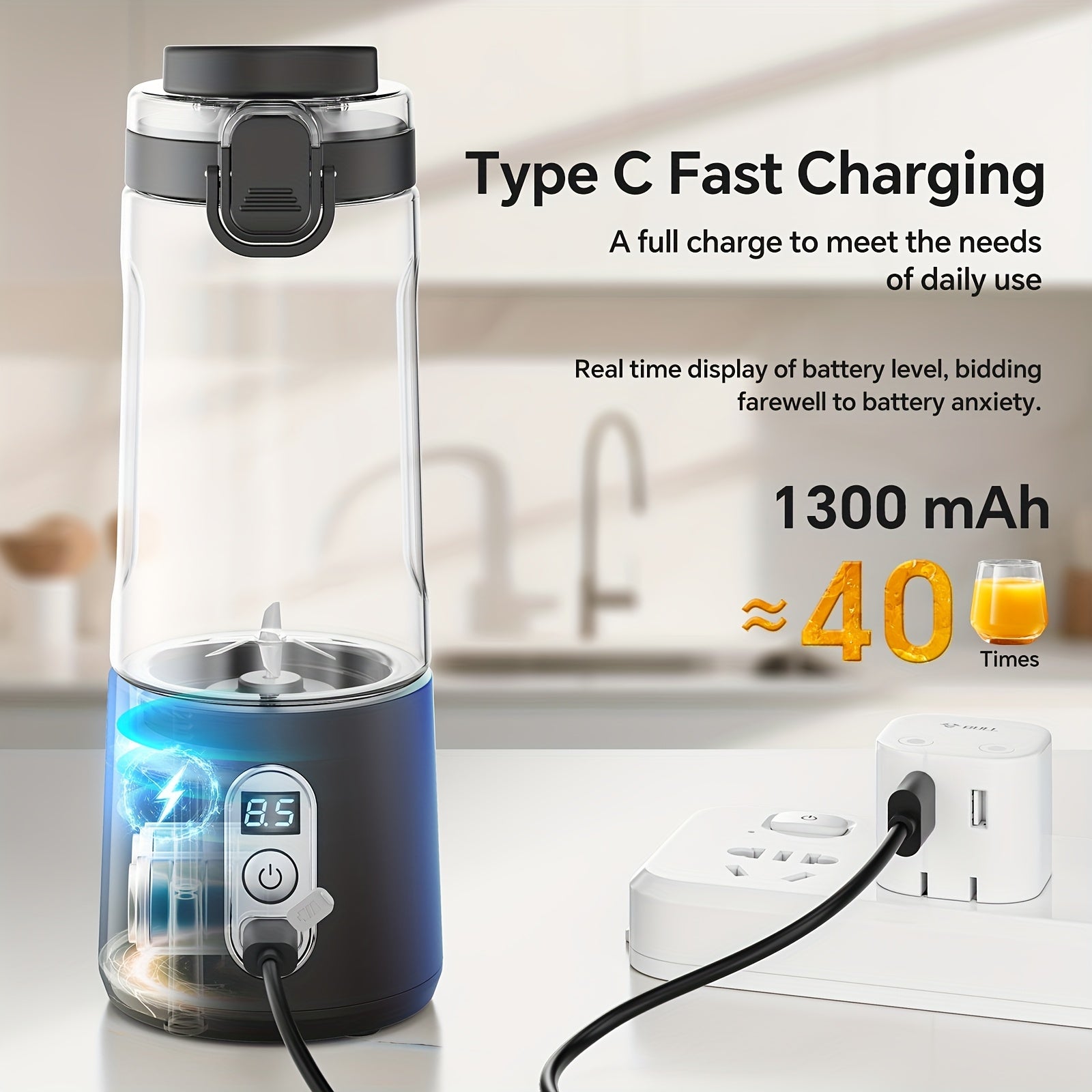 LALAYUAN USB-Powered Portable Blender & Juicer with Digital Timer, High-Speed Ice Crushing, One-Tap Lid, 1300mAh Battery, 6-Blade Stainless Steel, USB-C Charging, Compact Blender for Smoothies, Protein Shakes, Gym, Travel, Of - Topdecheztop.fr