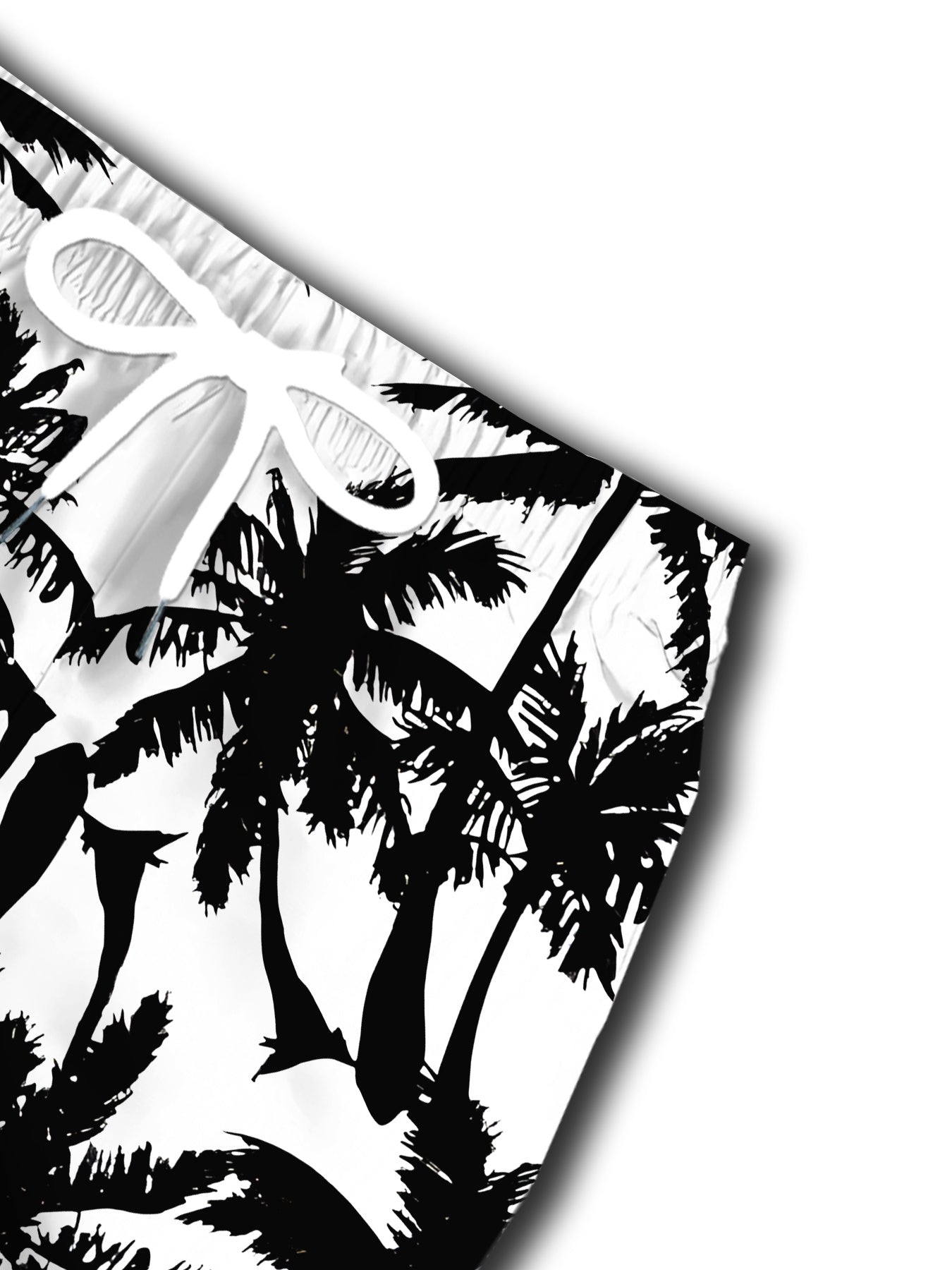 Short décontracté pour homme orné d'un motif de cocotier noir sur fond blanc
