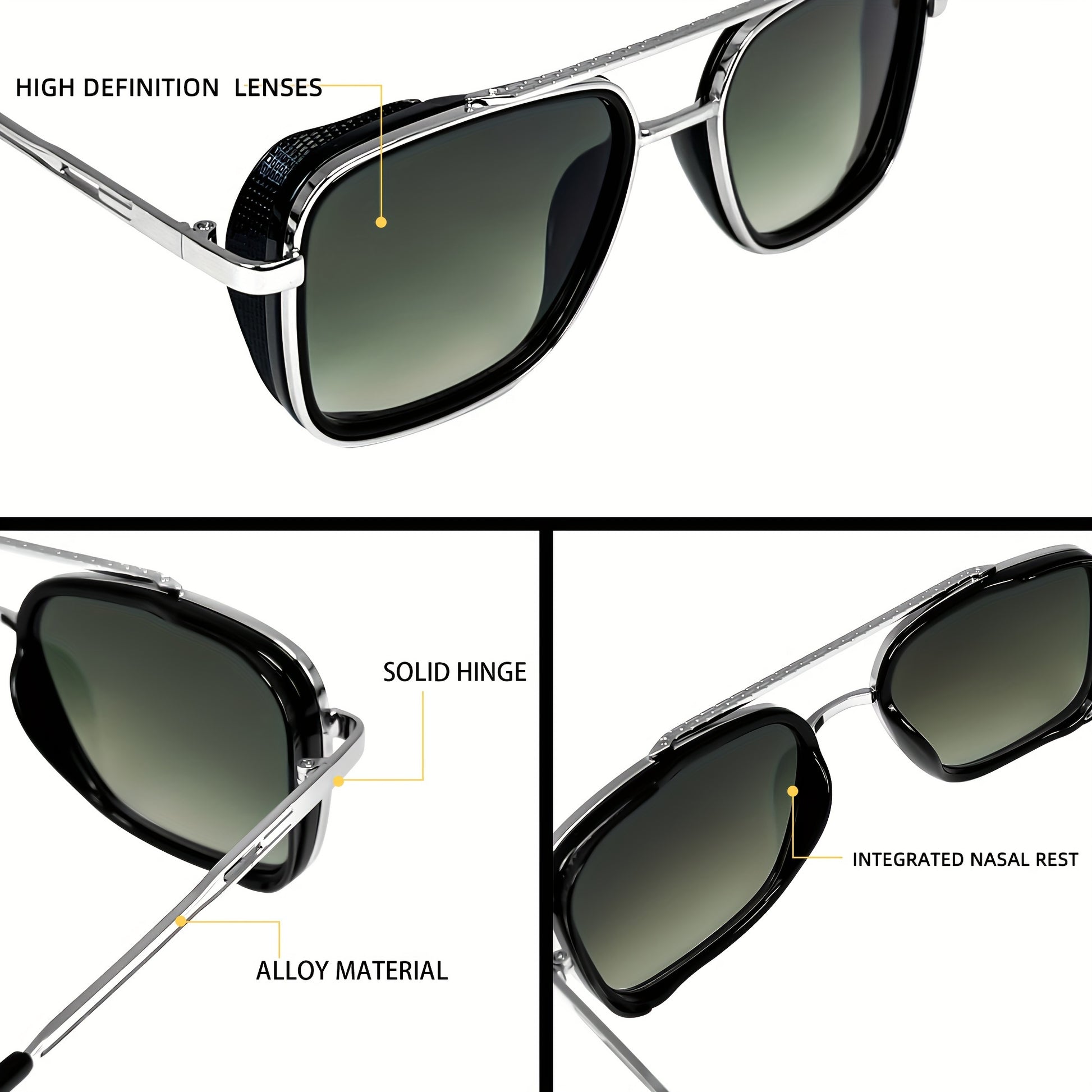 Lunettes carrées style hippie à monture métallique style punk rétro - Topdecheztop.fr