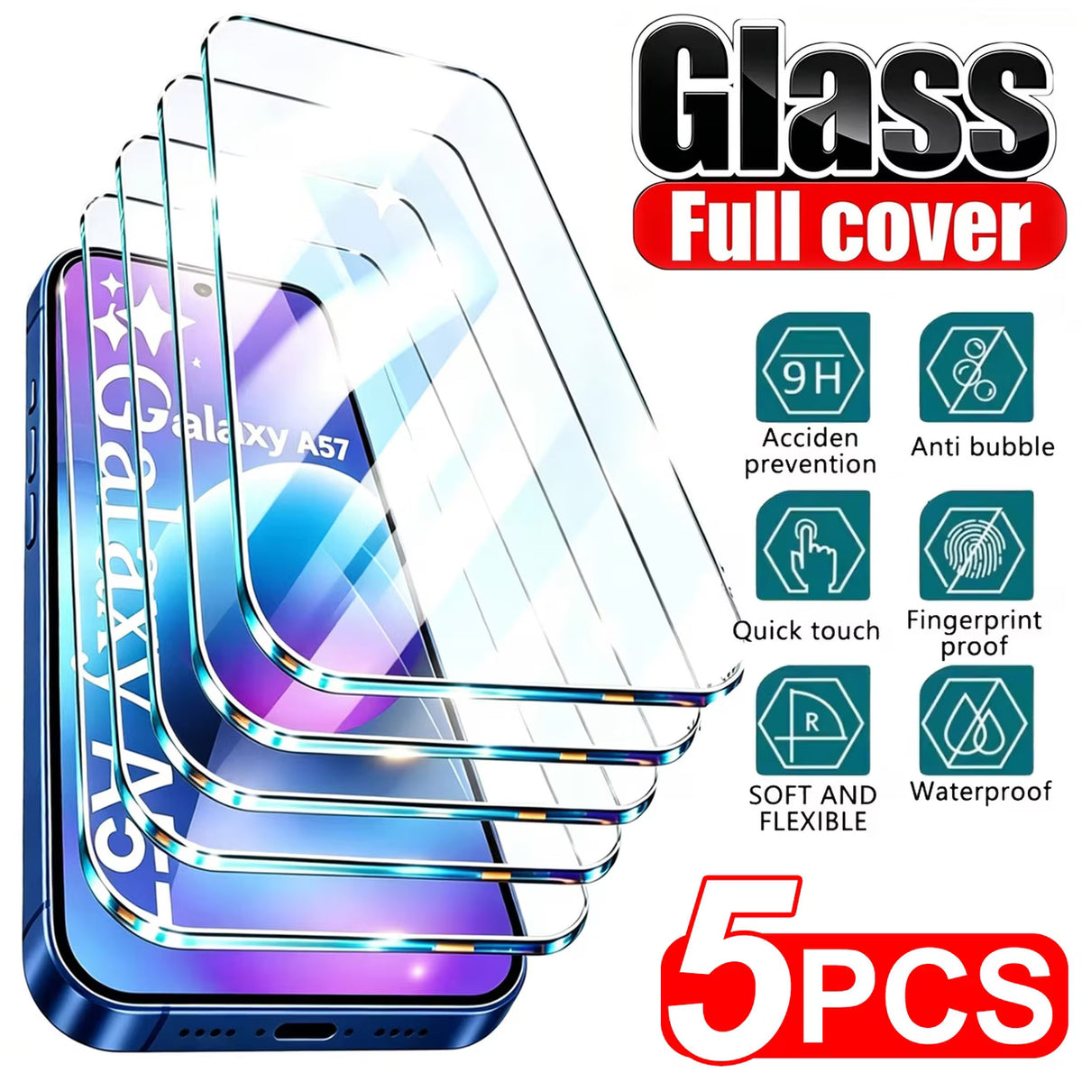 Lot de 5 protections d’écran HD en verre trempé pour Samsung Galaxy