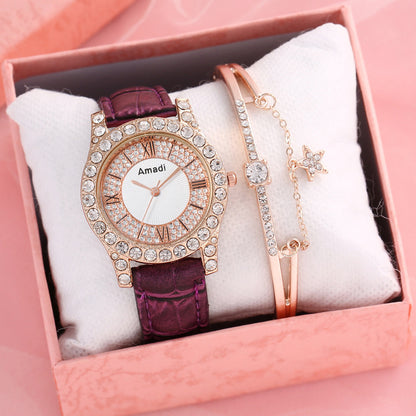 Montre,Bracelet en diamant pour femme, ensemble deux pièces VIOLET