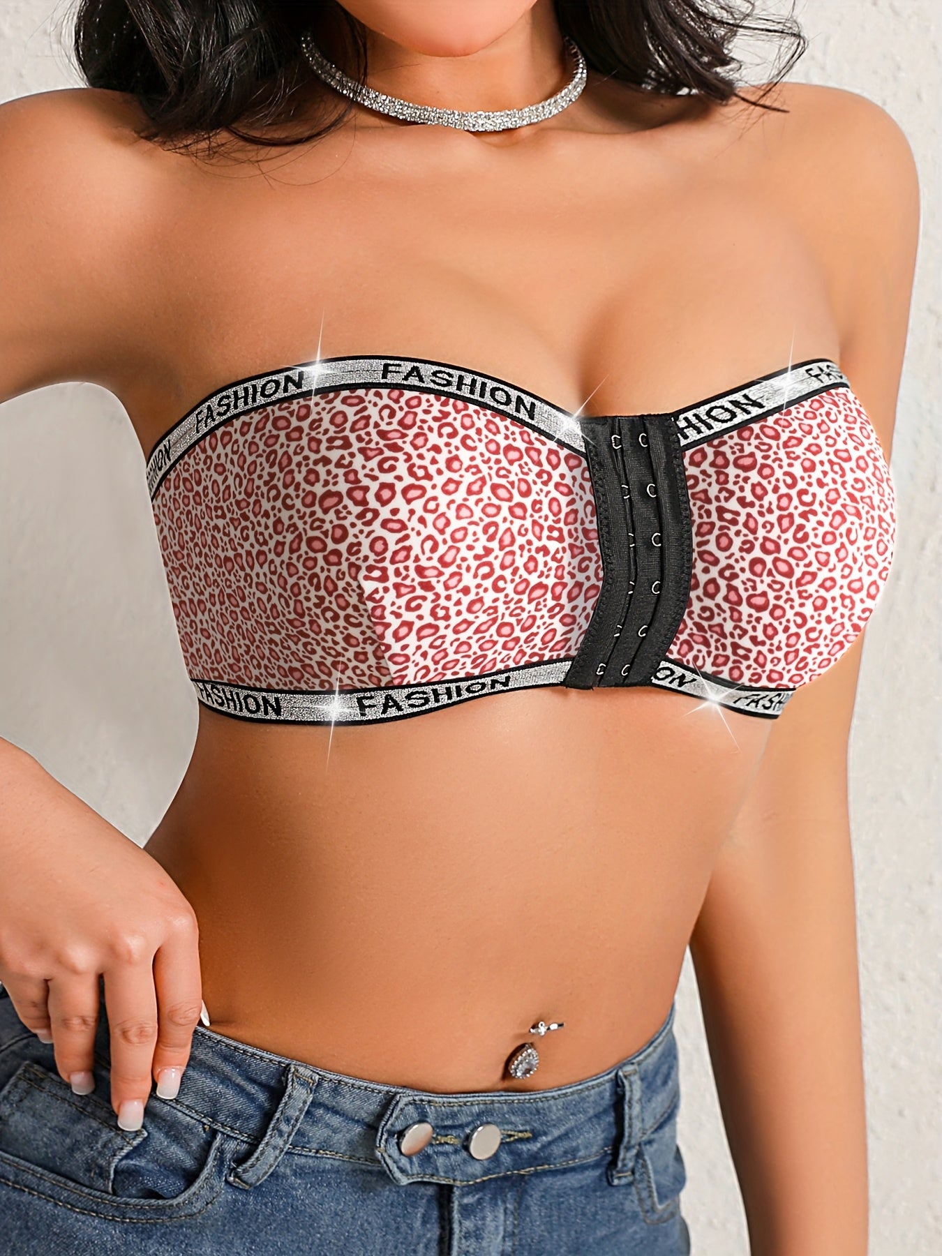 Ensemble de 6 soutiens-gorge sans bretelles à imprimé léopard