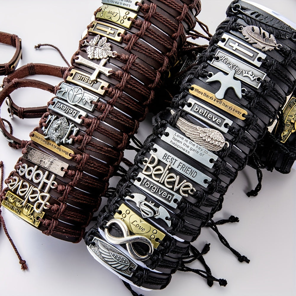 Bracelets Punk rétro en cuir PU pour hommes 10pcs MARRON