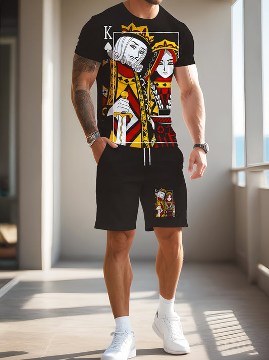 Ensemble t-shirt et short noir imprimé 3D Poker