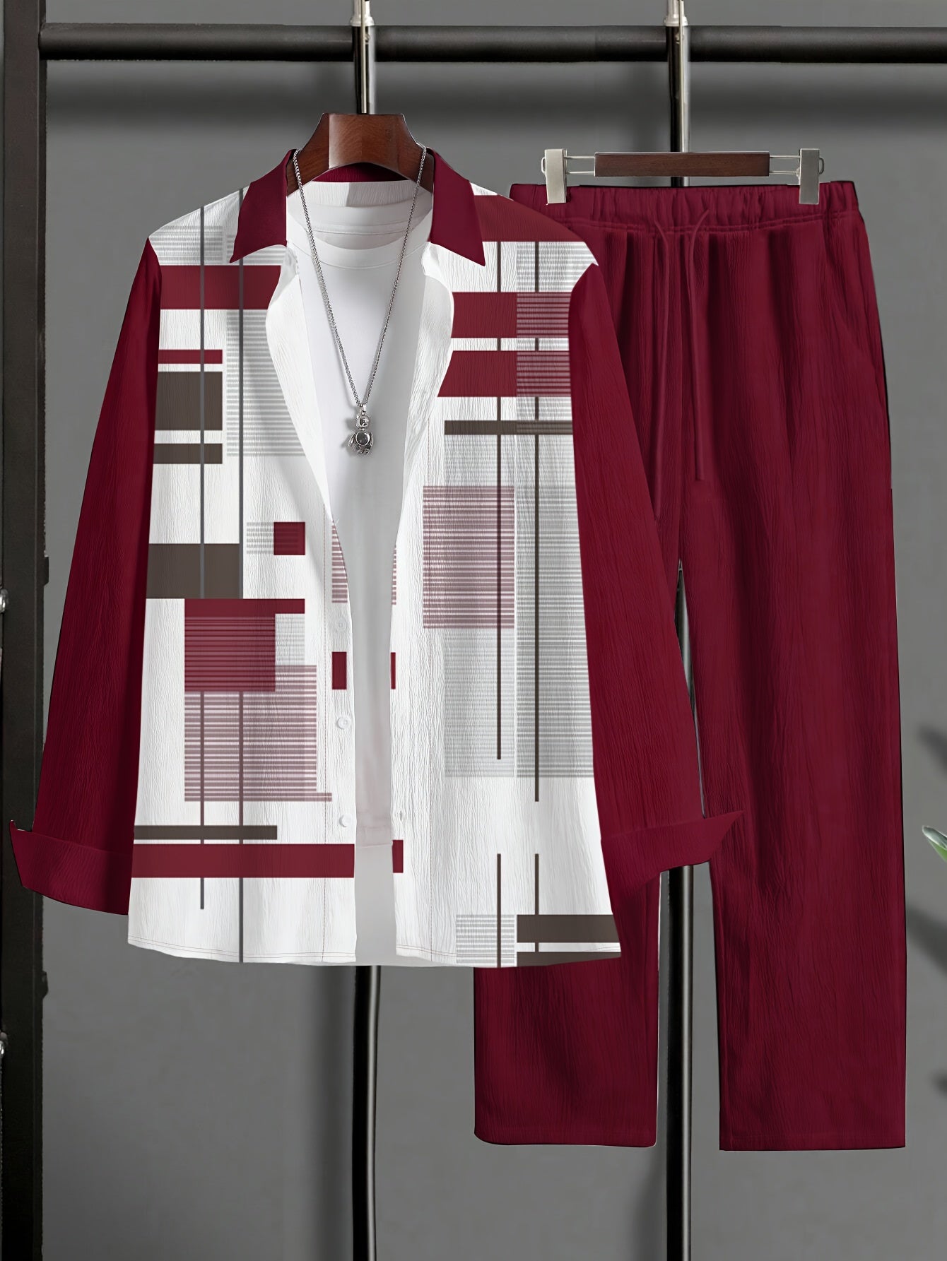 Ensemble chemise en maille pour homme, grandes tailles