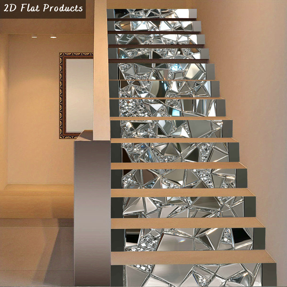 Autocollants pour contremarches d'escalier modernes en PVC 2D, 13 bandes