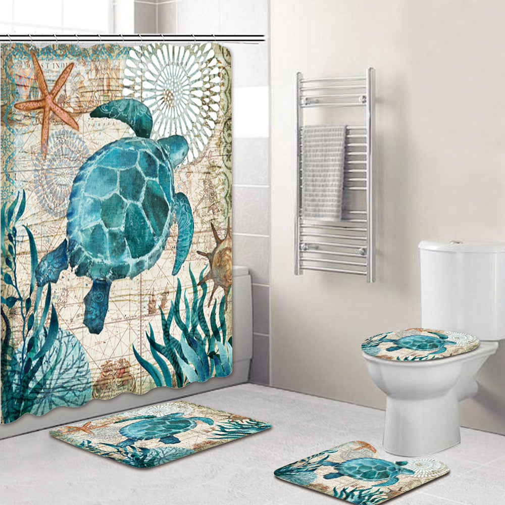 Rideau de douche de salle de bain avec tapis de sol et imprimé