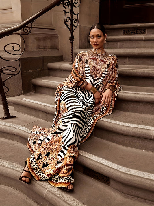 Plus Size Zebra Print Loose Dress, Casual Batwing Sleeve Dress For Spring & Fall, Women's Plus Size Clothing - Topdecheztop.fr