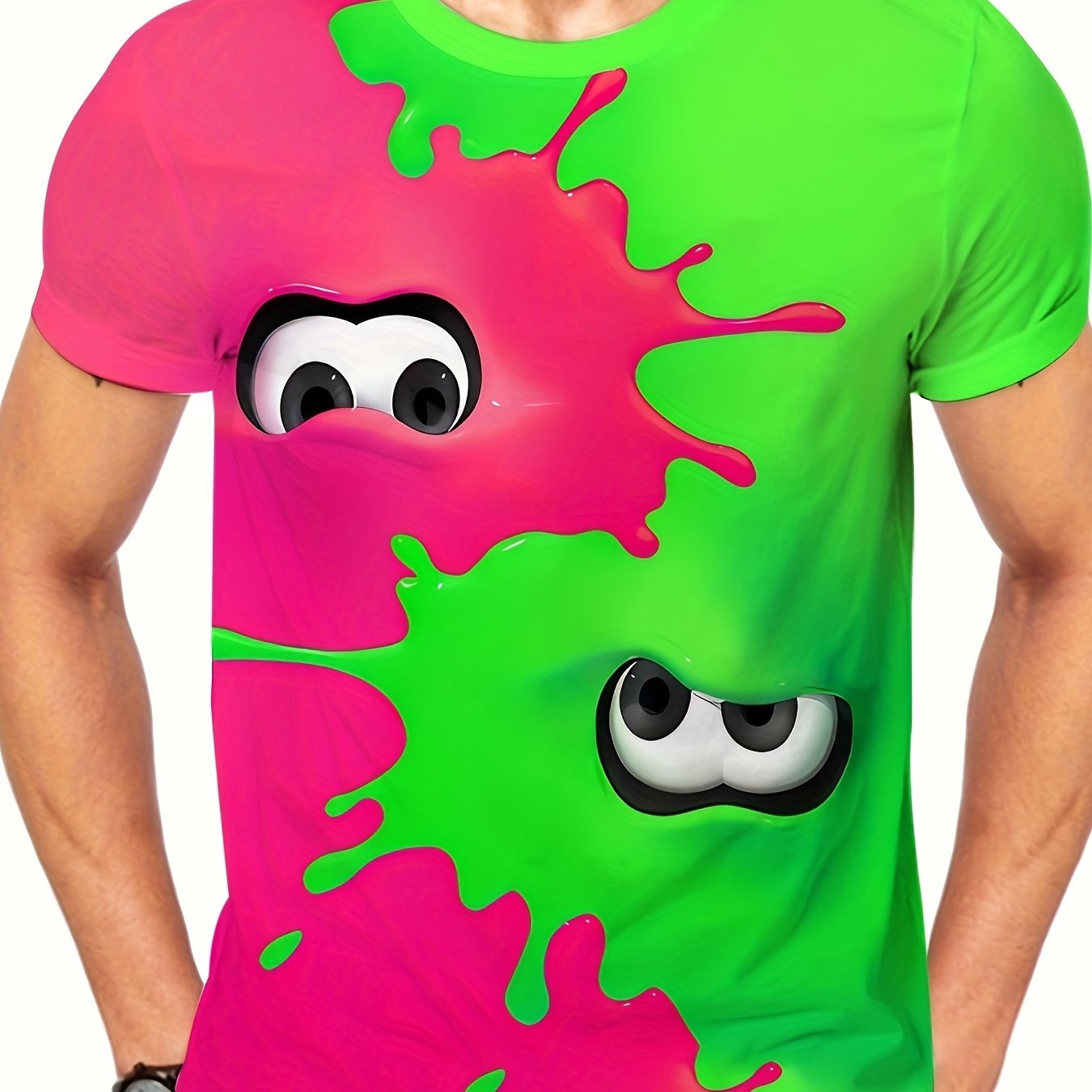 T-shirt homme imprimé 3D intégral, col rond, manches courtes, maille polyester