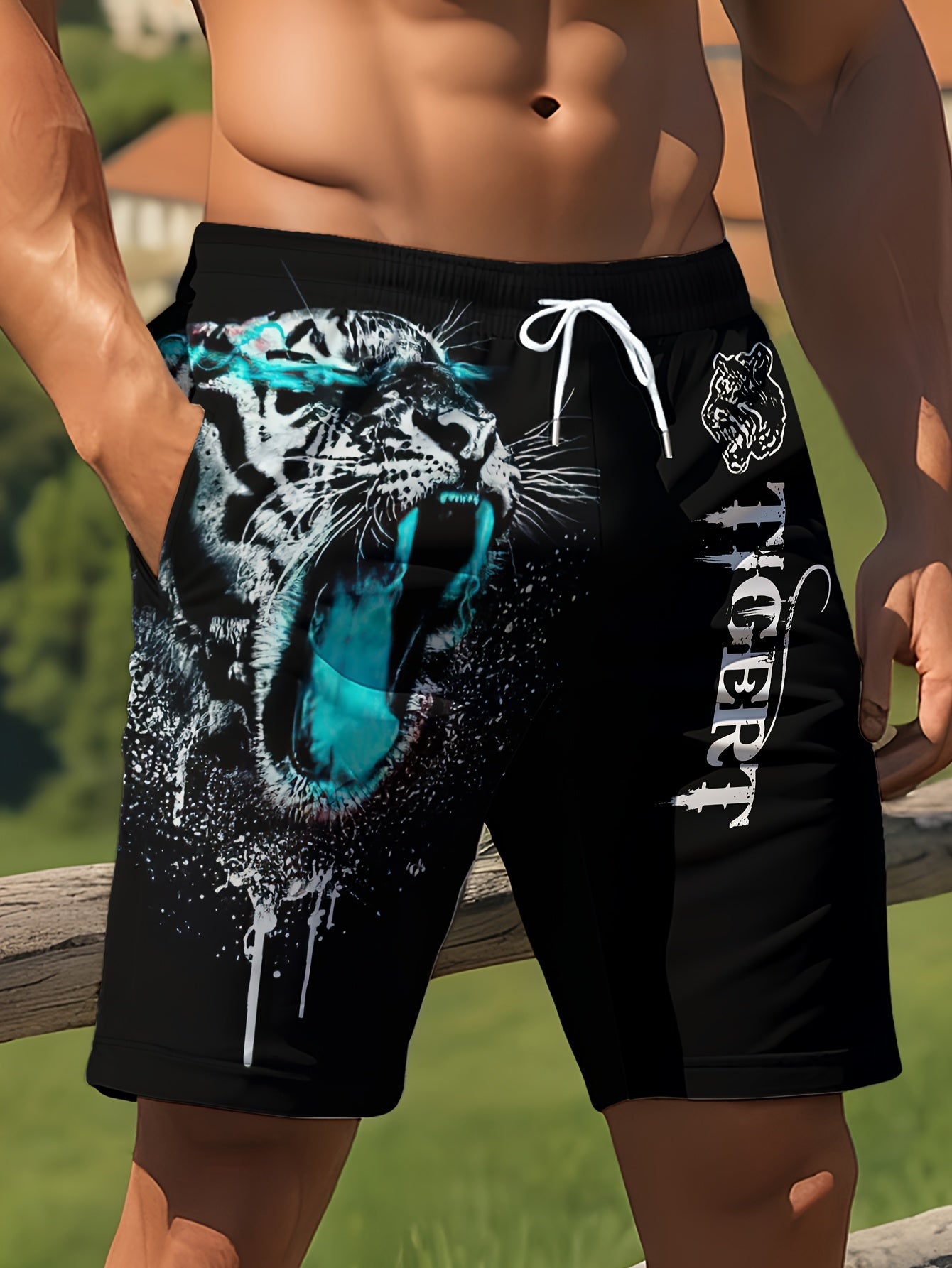 Short de plage d'été pour homme, imprimé animal, motif tigre féroce
