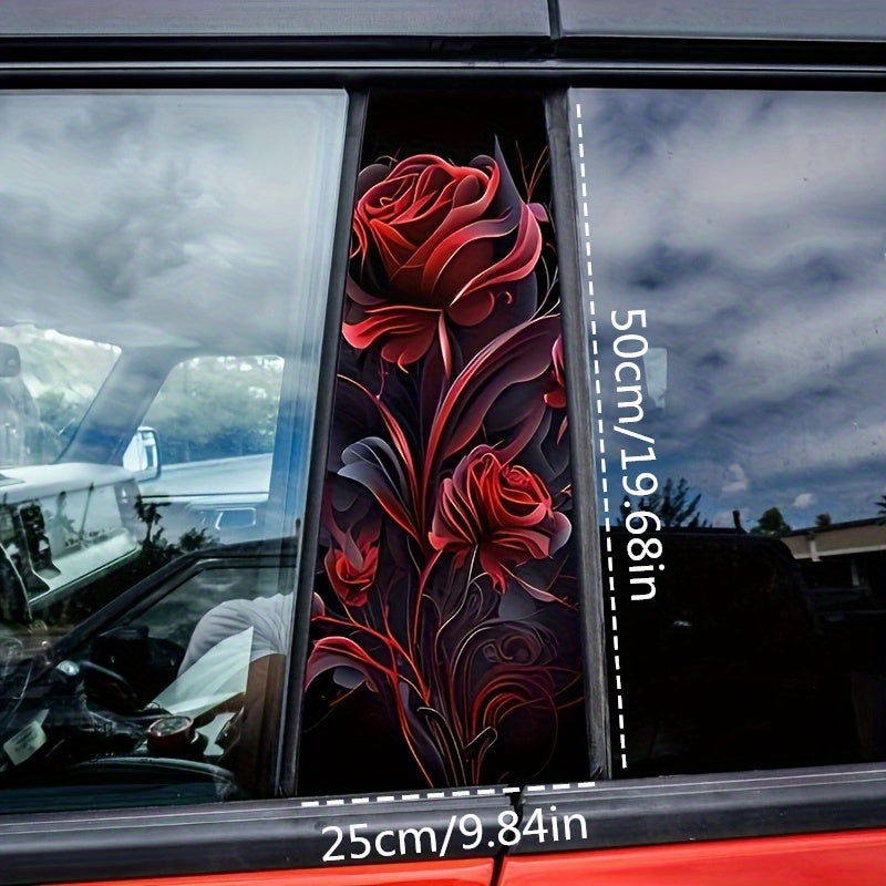 Lot de 2 autocollants roses rouges éclatantes pour voiture - Vinyle durable