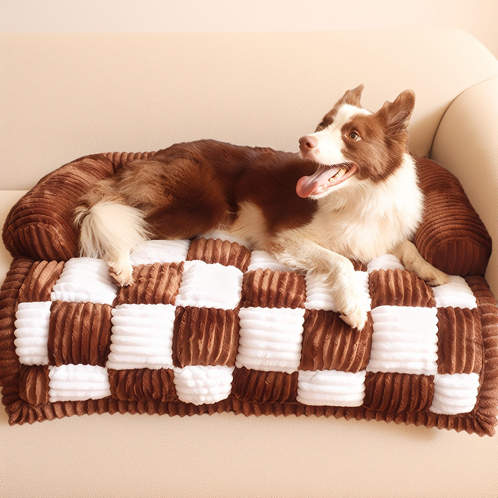 Canapé-lit pour chien à carreaux moelleux, mobilier pour animaux