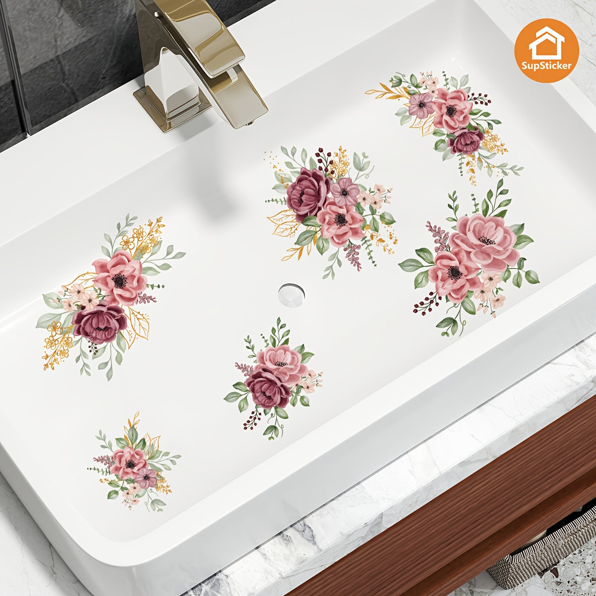 Sticker de baignoire autocollant à motif floral rose