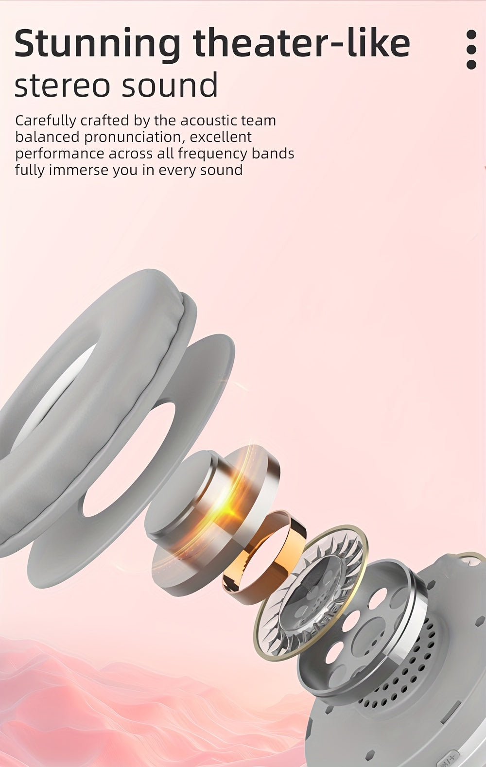 Casque sans fil léger 5.3 + EDR, casque circum-aural sans fil avec micro et lumières