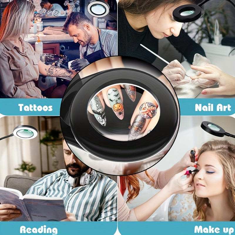 Lampe de bureau LED loupe intégrée (1 pièce), lampe à pince LED, 3 modes d'éclairage