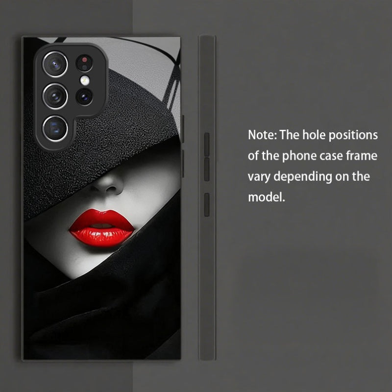 Coque de téléphone noire à motif lèvres rouges , compatible avec Samsung
