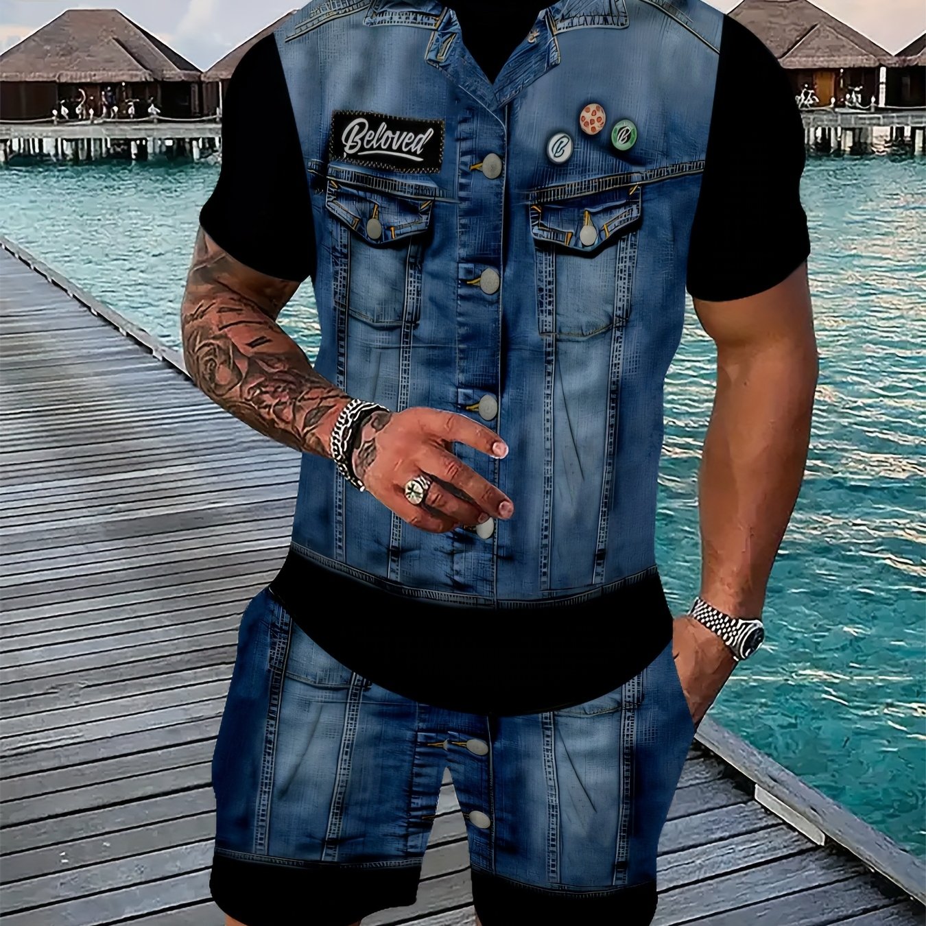 Ensemble deux pièces pour homme :&nbsp; imprimé