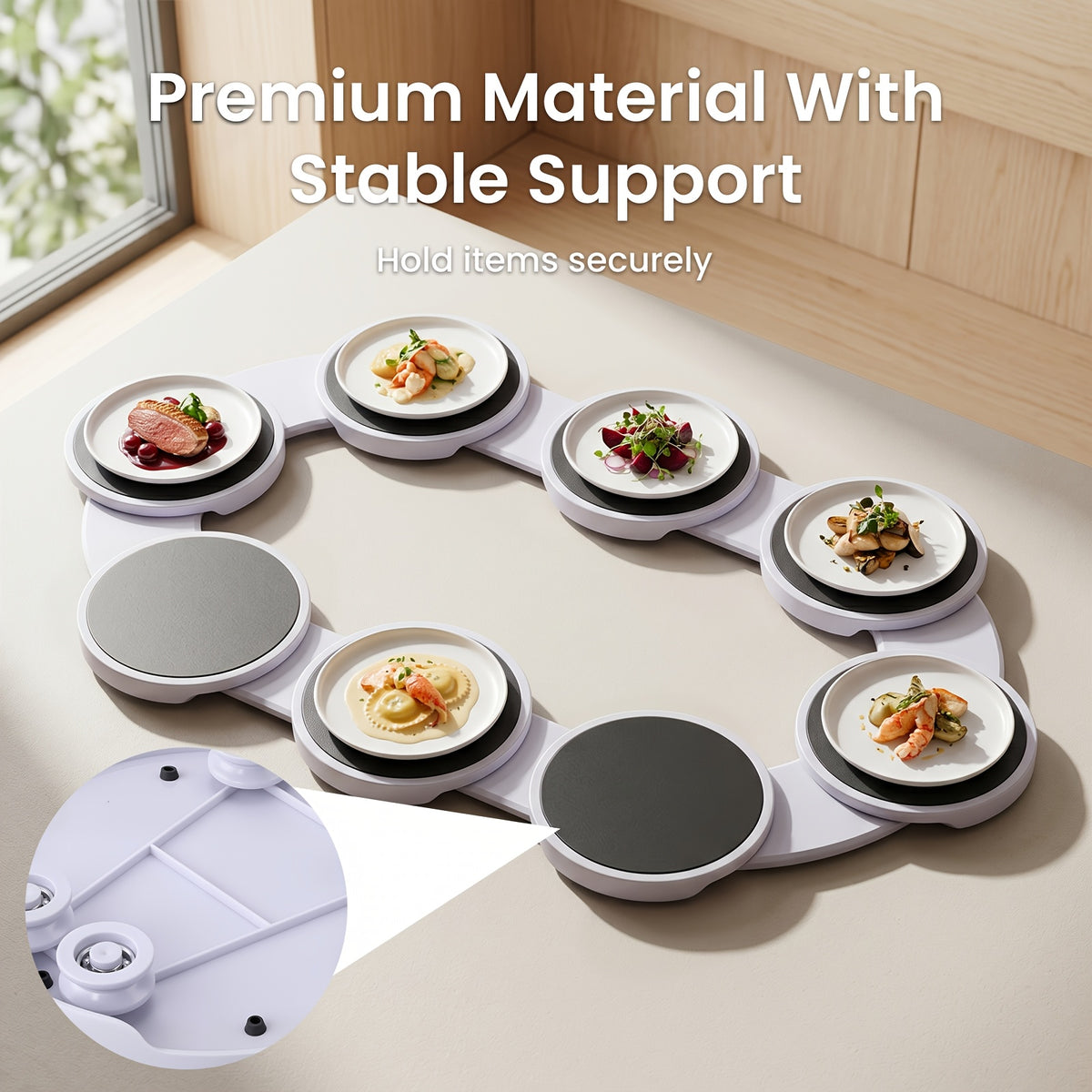 Plateau tournant rotatif extensible, plateau de service déformable à 8 compartiments et extension à une traction qui convient aux tables rondes, ovales et rectangulaires, grande capacité pour plusieurs tables, installation rapide et rangement facile, pour les banquets et fêtes de famille