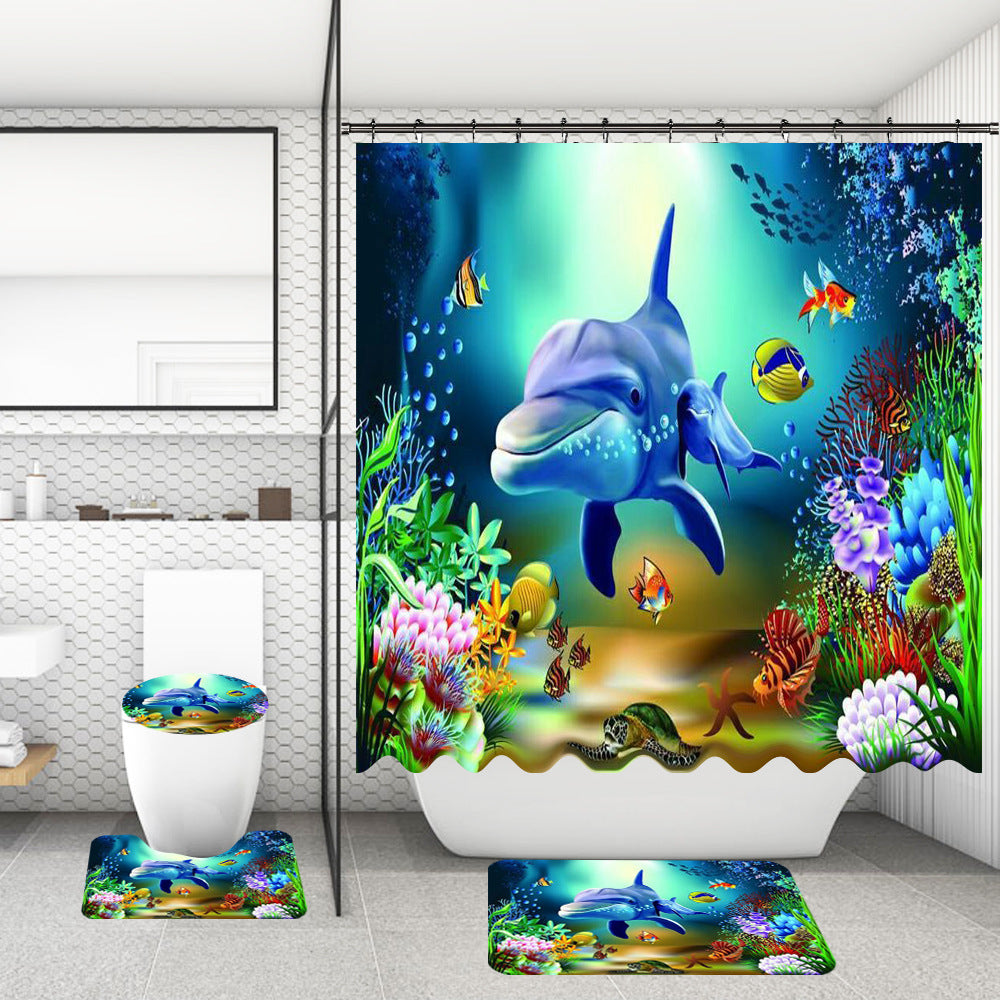 Rideau de douche de salle de bain avec tapis de sol et imprimé