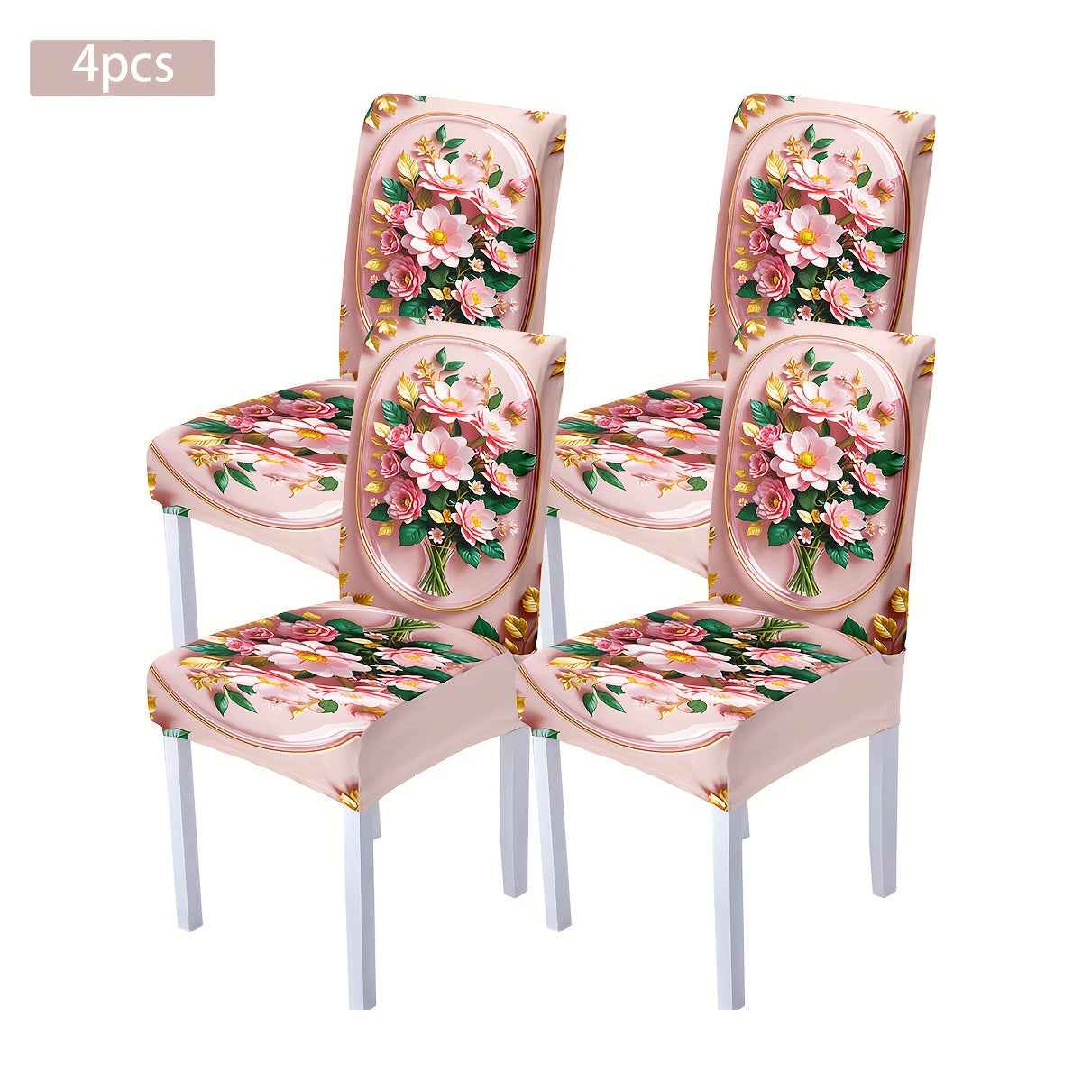 Open, 4/6/5/7pcs retro palace style pink flower pattern chair cover and tablecloth set, 4pcs (4 chair covers), 6pcs (6 chair covers), 5pcs (1 tablecloth + 4 chair covers), 7pcs (1 tablecloth + 6 chair covers), suitable for in