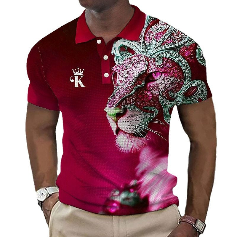 Polo homme à revers boutonnés, imprimé streetwear, manches courtes