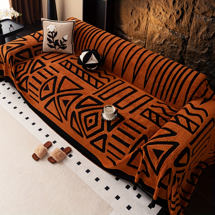 1 protège-canapé style bohème, couverture confortable vintage