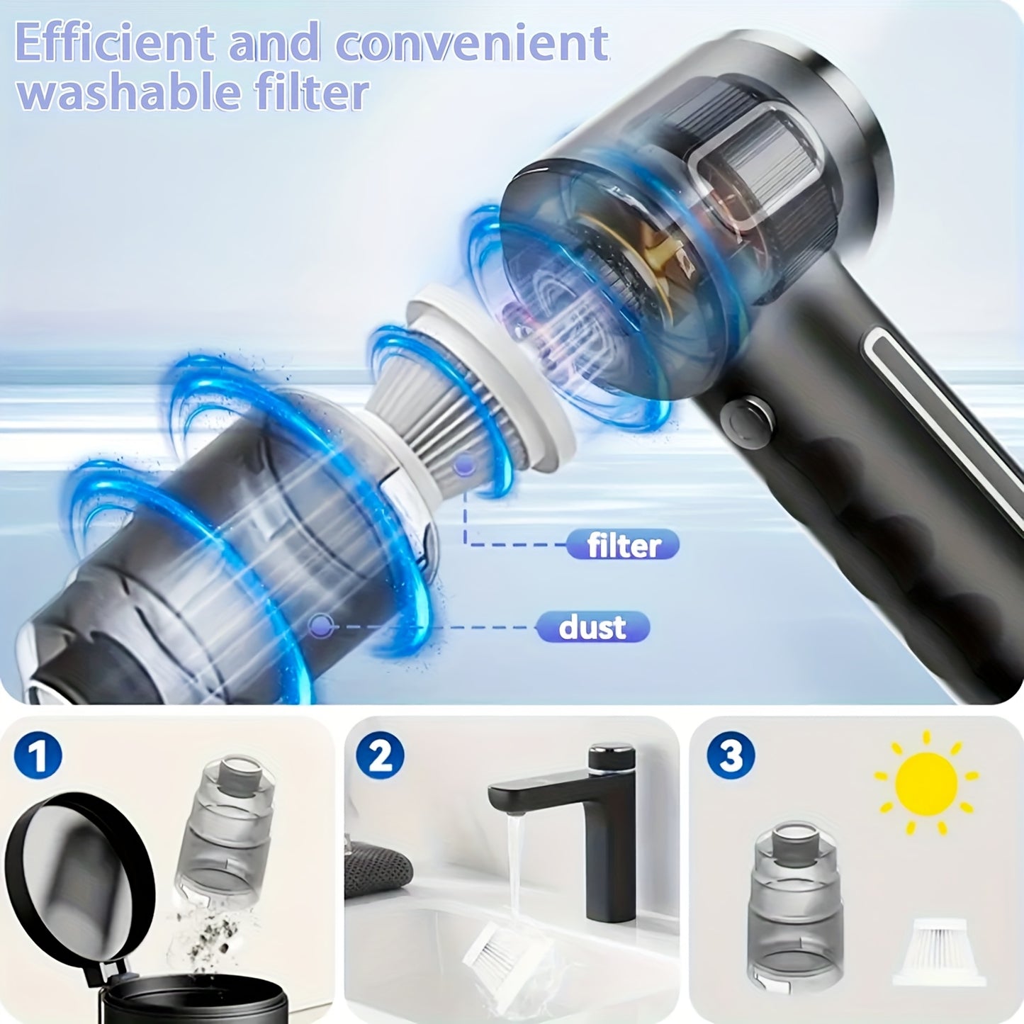 Version améliorée, aspirateur portable sans fil à aspiration cyclonique