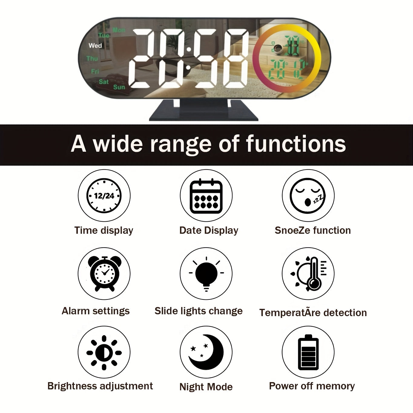 Réveil LED multicolore multifonctionnel | Activation vocale